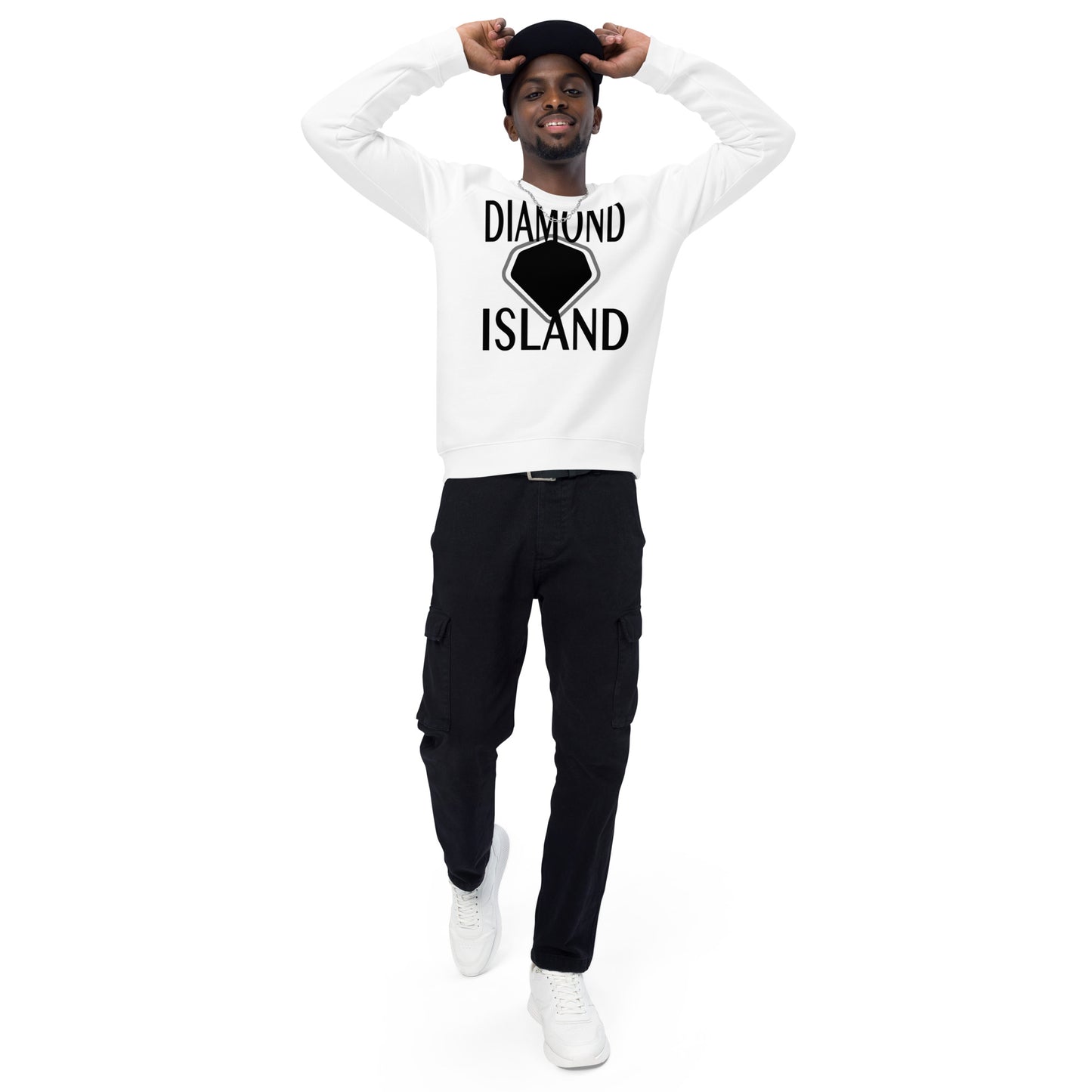 DIAMOND ISLAND  Unisex organic raglan sweatshirt White/Black