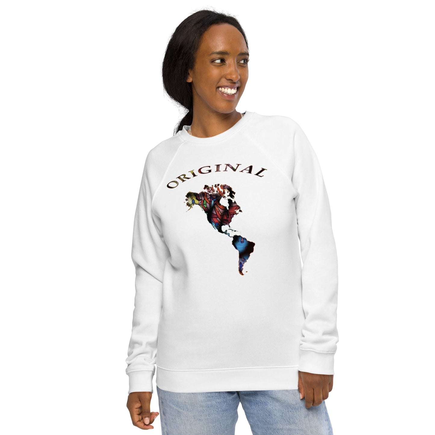 ONE ORIGINAL GEAR  Unisex organic raglan sweatshirt   White/ Multi Colors