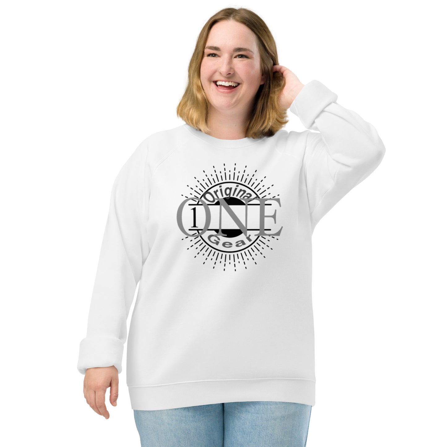 ONE ORIGINAL GEAR  Unisex organic raglan sweatshirt  White/ Black