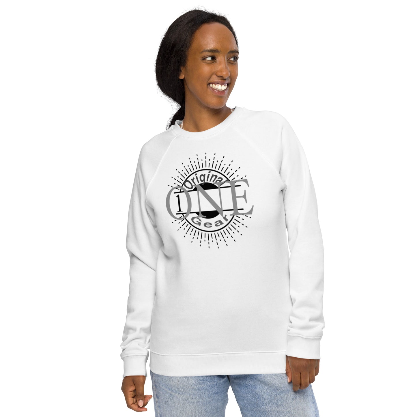 ONE ORIGINAL GEAR  Unisex organic raglan sweatshirt  White/ Black