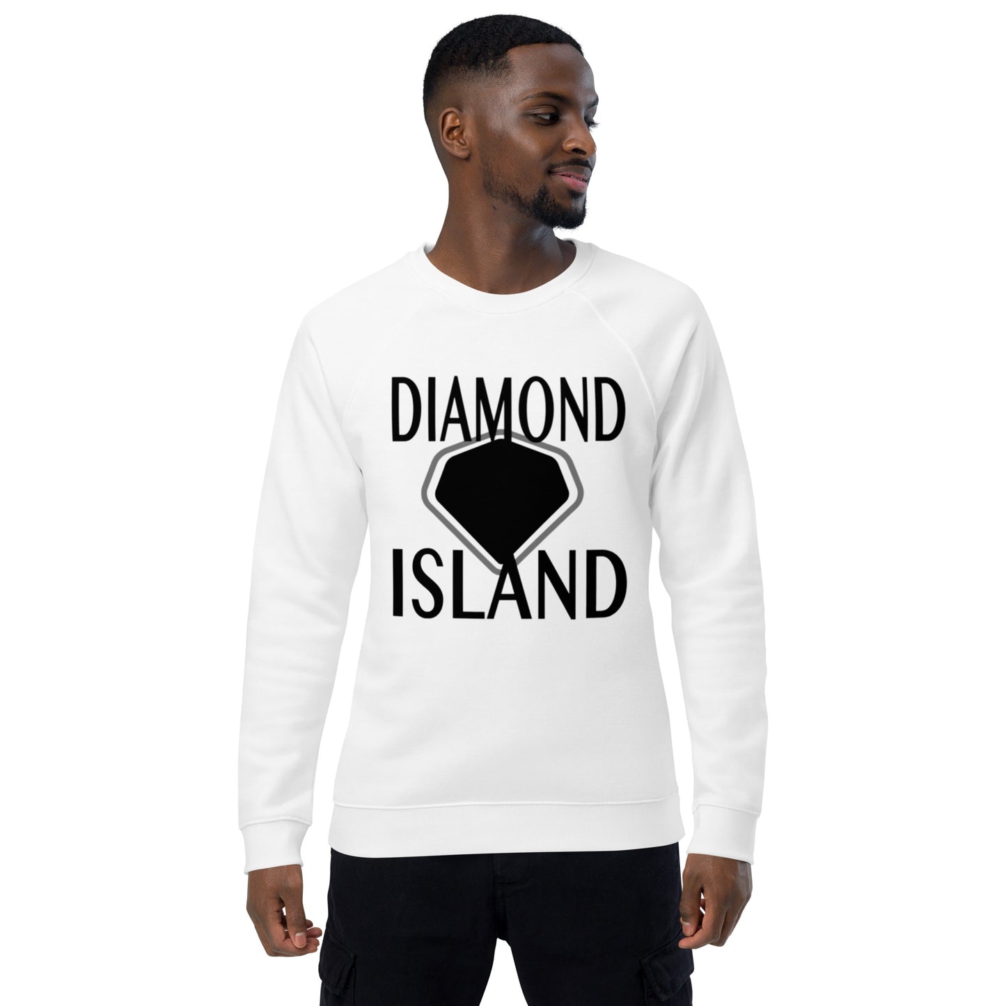 DIAMOND ISLAND  Unisex organic raglan sweatshirt White/Black
