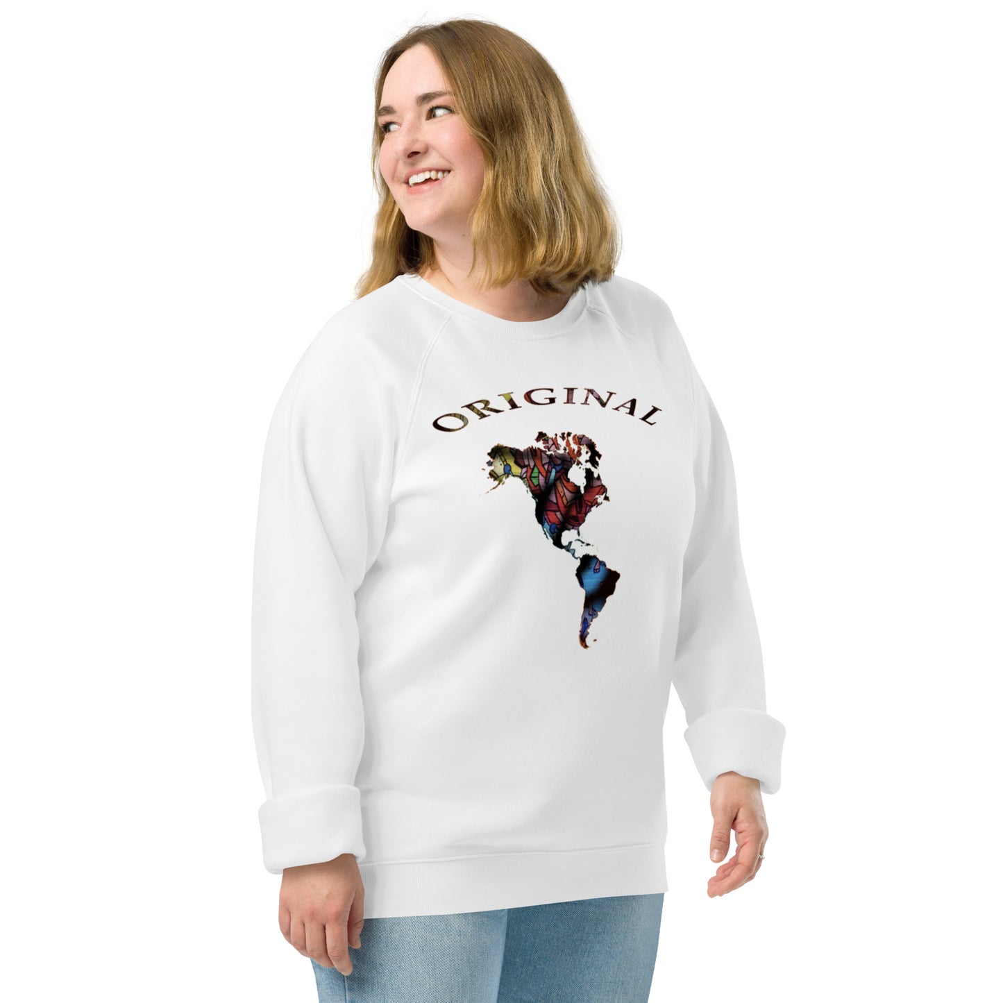 ONE ORIGINAL GEAR  Unisex organic raglan sweatshirt   White/ Multi Colors
