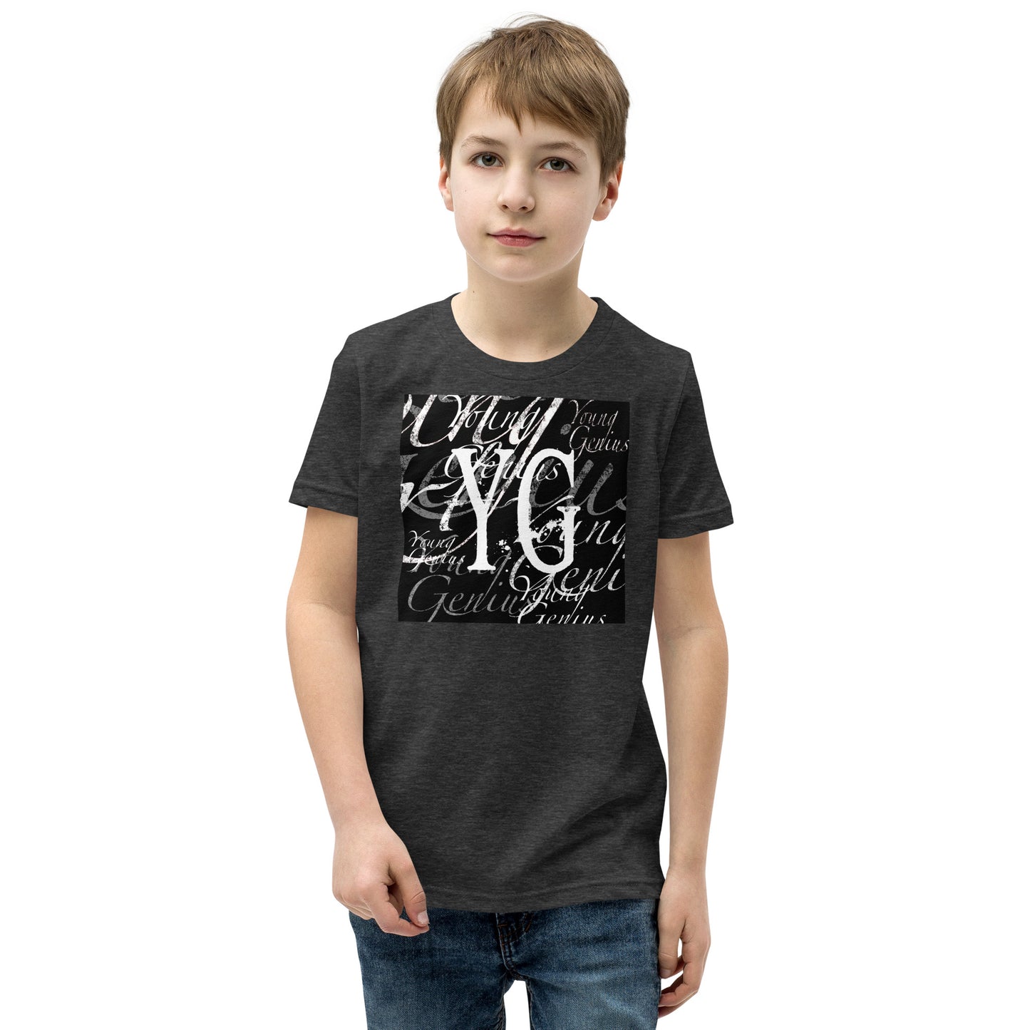 YOUNG GENIUS GEAR REPEAT  Youth Short Sleeve T-Shirt  Black/ Navy/ Red/ Dark Grey/ Royal Blue/ Berry/ Heather Forest/ Kelly/ Heather Blue/ Athletic Heather/ White