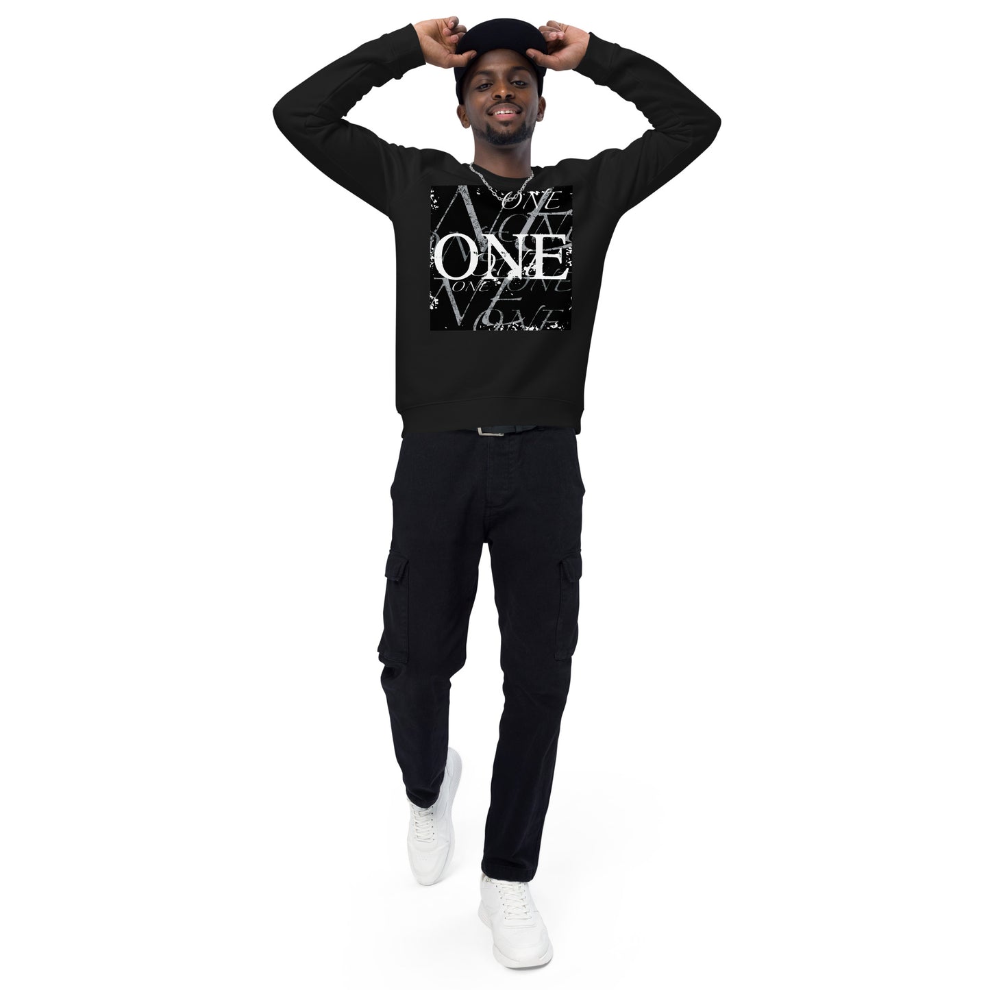 ONE ORIGINAL GEAR REPEAT Unisex organic raglan sweatshirt  Black