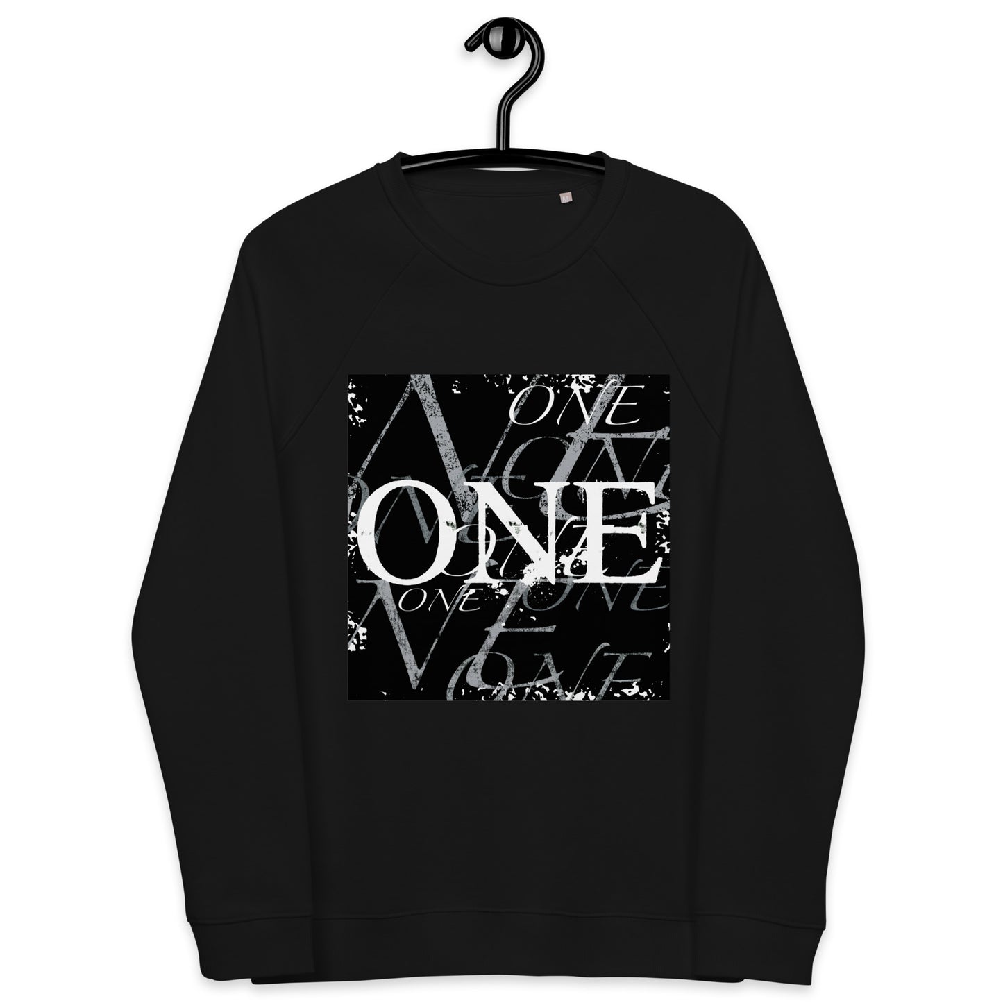 ONE ORIGINAL GEAR REPEAT Unisex organic raglan sweatshirt  Black