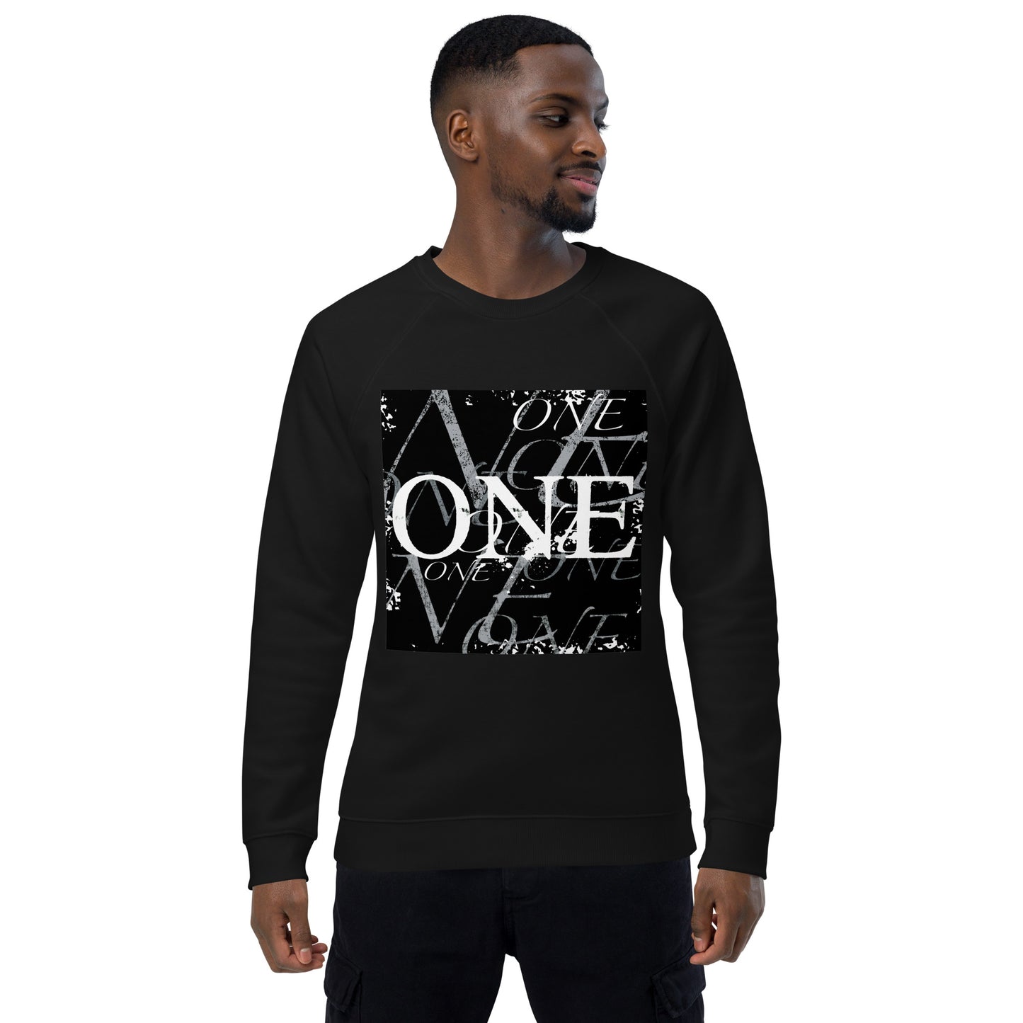 ONE ORIGINAL GEAR REPEAT Unisex organic raglan sweatshirt  Black