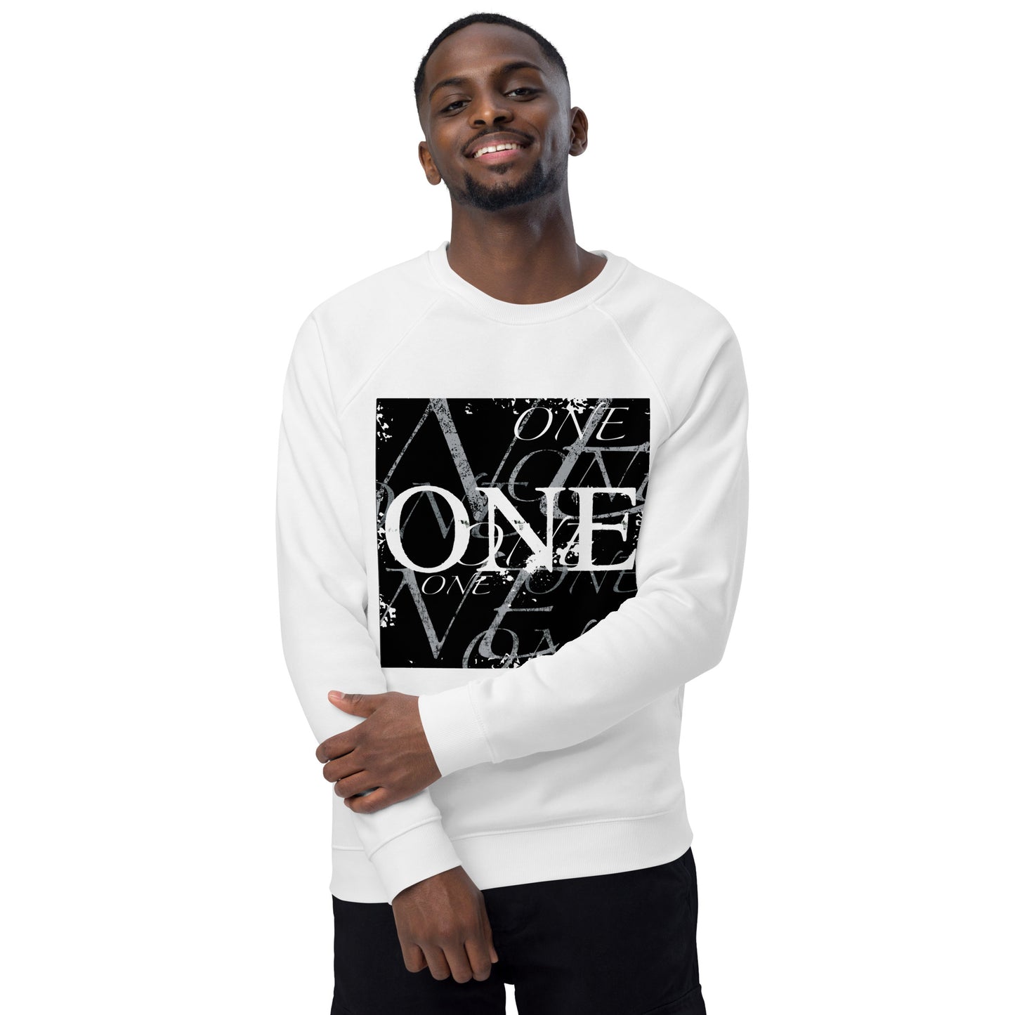 ONE ORIGINAL GEAR REPEAT Unisex organic raglan sweatshirt  Black